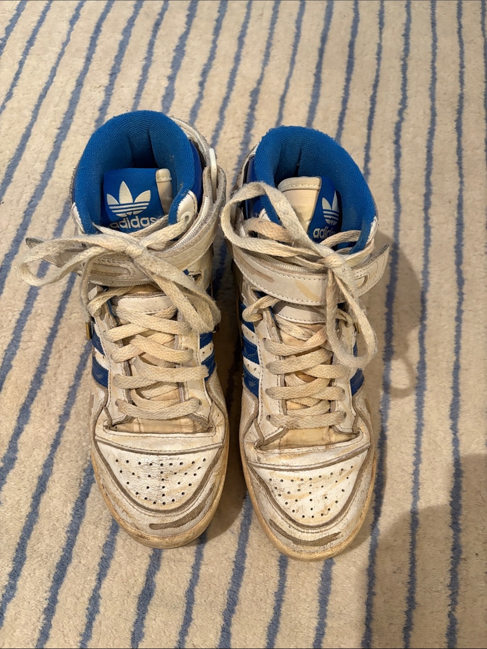 adidas Kids White and Blue High-Top Sneakers
